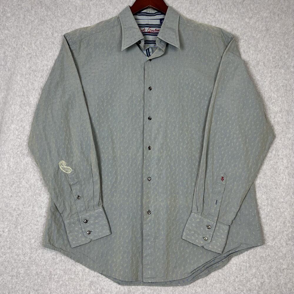Robert Graham Shirt Mens XL‎ Grey Paisley Long Sleeve Button Up